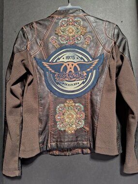Maurice~Rock 'N Roll Aerosmith Faux Leather 1975 Band Jacket~Size Small/Medium